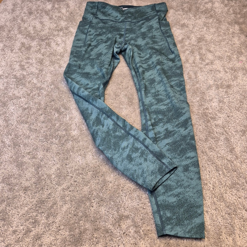 The North Face Womens Large Green Speckled Print Active Leggings with Pockets